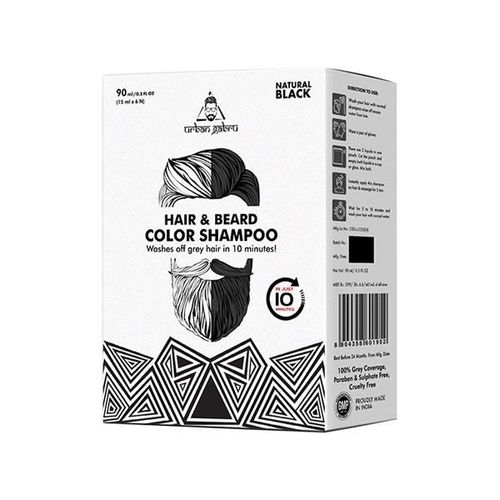 Urban Gabru Hair and Beard Color Shampoo - Natural Black - Ammonia Free and Enriched with Vitamin C - include free Gloves 90 ml