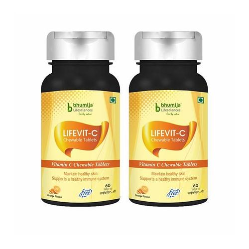 Bhumija Lifesciences Lifevit-C Veg Chewable Tablet - Orange Flavour (Pack of 2 x 60's)