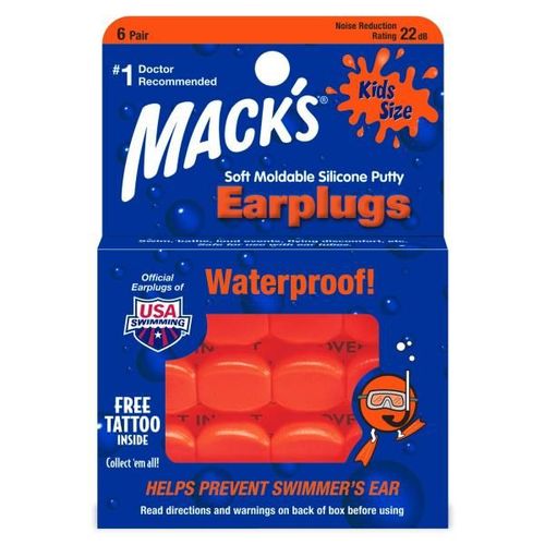 Mack's Waterproof Silicone Earplugs - Kids Size 6's