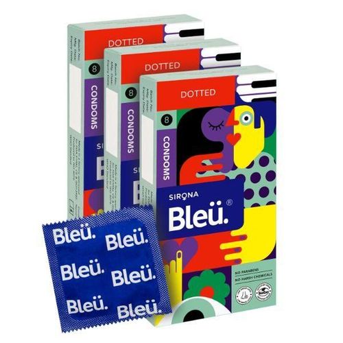 Bleu High Grade Natural Latex Dotted Condoms (Pack of 3 X 8's)