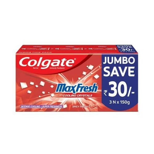 Colgate-Palmolive, Colgate MaxFresh Toothpaste, Red Gel Paste with Menthol for Super Fresh Breath (Spicy Fresh) pack of 3 150 gm