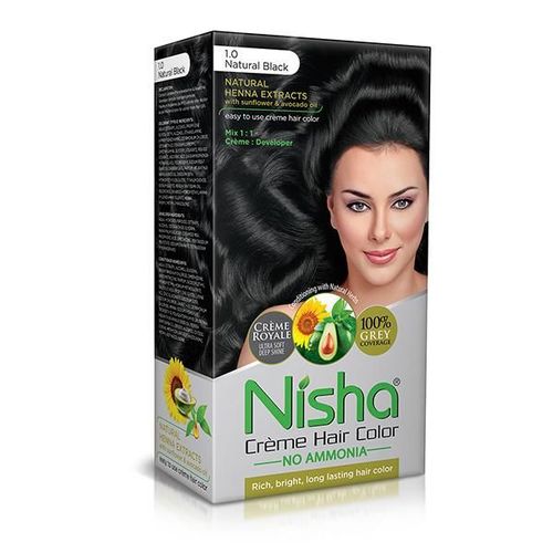 Nisha Creme Hair Color - 1.0 Natural Black 60 gm