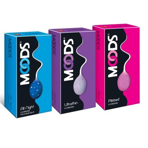 Moods Condoms Combo - All Night + Ultrathin + Ribbed (Pack of 12's Each)