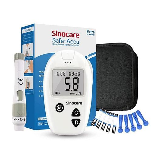 Sinocare Safe Accu Blood Sugar Monitor Test Kit (Test Strips 10's + Lancets 10's) 1's