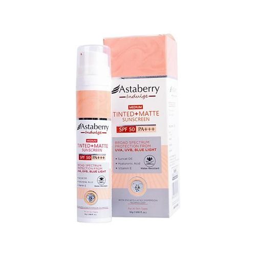 Astaberry Indulge Tinted Matte Sunscreen SPF 50 PA+++ For Broad Spectrum, Blue Light Protection (Medium) 50 gm