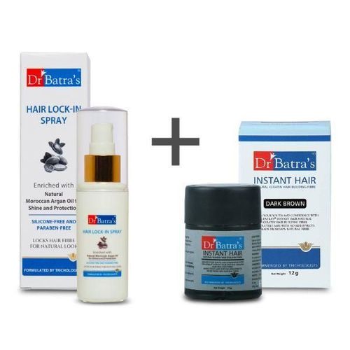 Dr Batra's Pro+ Lock-In Hair Spray 50 ml + Instant Hair Natural Keratin Hair Building Fibre - Dark Brown 12 gm