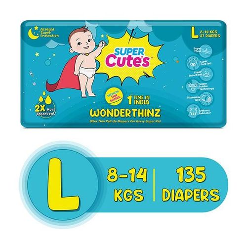 Super Cute's WonderThinz Pull-up Diaper - (L) (8 - 14 kg) (Pack of 5 x 27's)
