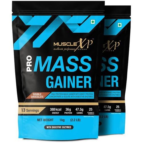 MuscleXP Pro Mass Gainer - Double Chocolate (Pack of 2 x 1 kg)