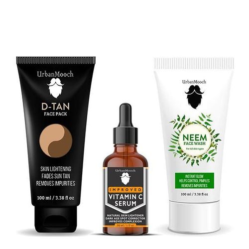 UrbanMooch D-Tan Face Pack 100 ml + Improved Vitamin C Face Serum 30 ml + Neem Face Wash 100 ml