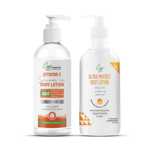 CGG Cosmetics 2% Vitamin C Serum In Body Lotion 200 ml + CGG Cosmetics Ultra Protect Body Lotion SPF 50 Broad Spectrum PA+++ Protection 200ml (Combo Pack) 400 ml