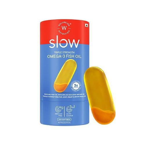 Wellbeing Nutrition slow triple strength Omega 3 fish oil with curcumin extract for brain, joint and heart