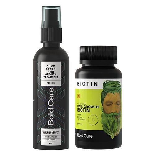 Bold Care Hair Regrowth Combo Pack (Minoxidil Hair Growth Oil 60 ml + Biotin Hair Growth Tablet 60's)