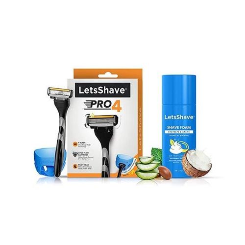LetsShave Pro 4 Razor + Shaving Foam 200 gm + Razor Cap - Men