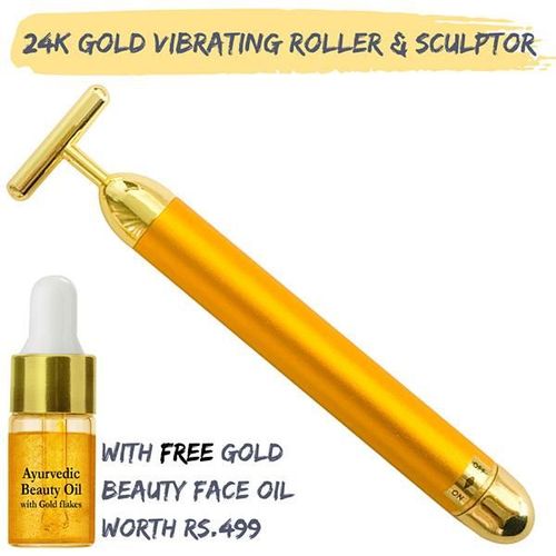 Natural Vibes 24k Gold Vibrating Roller & Sculptor with Free Gold Beauty Face Oil