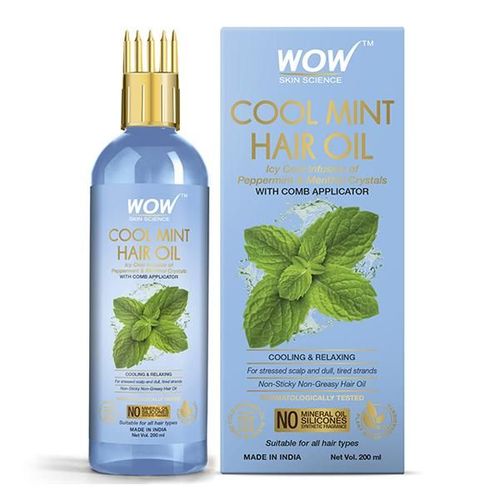 WOW Skin Science Cool Mint Hair Oil - with Comb Applicator 200 ml