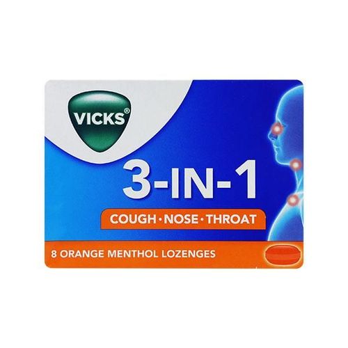 Vicks 3-in-1 Cough-Nose-Throat Lozenges - Orange Menthol 8's
