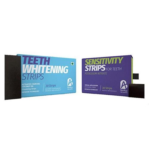 BonAyu Teeth Whitening Dissolving Strips - Activated Charcoal Coconut Oil 30's + Sensitivity Potassium Nitrate Topical Application Dissolving Strips for Teeth 30's