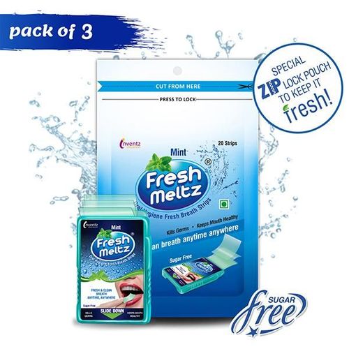 Inventz Fresh Meltz Sugar Free Oral Hygiene Fresh Breath Strip - Mint (Pack of 3 x 20's)