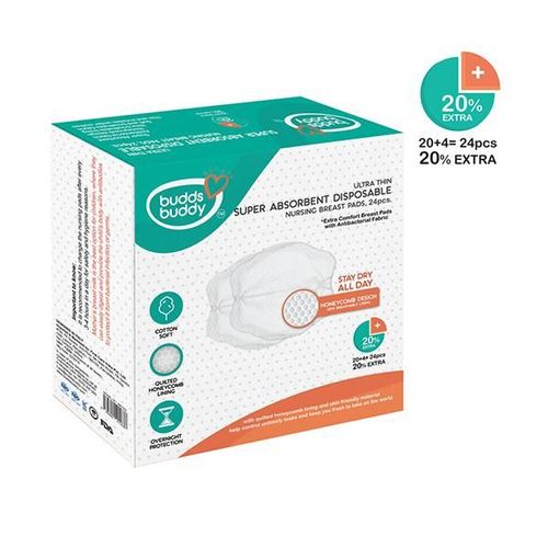 Buddsbuddy Ultra Thin Super Absorbent Disposable Nursing Breast Pads 24's