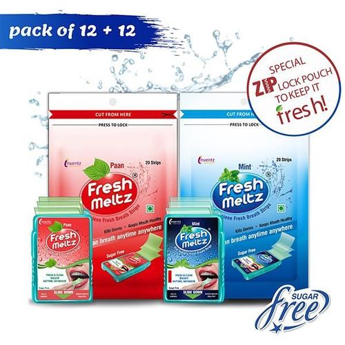 Inventz Fresh Meltz Sugar Free Oral Hygiene Fresh Breath Strip - Paan & Mint (Pack of 24 x 25's)