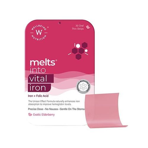 Wellbeing Nutrition Melts Vital Iron Plant Based Iron (ABFortis), Beetroot, Swiss Chard, Pumpkin Seeds, Vitamin C and Folate 30 Strips