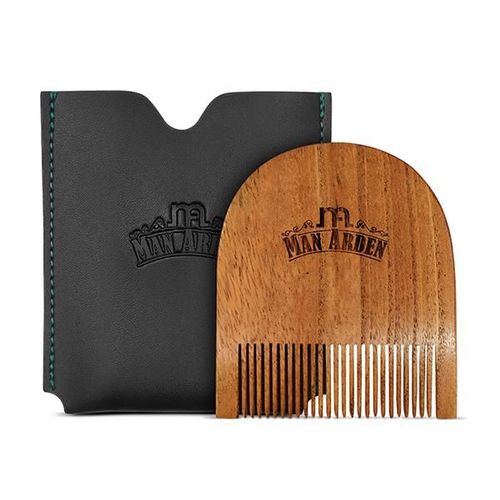 Man Arden Pure Neem Wooden U Shaped Beard Comb with Leather Pouch 1's