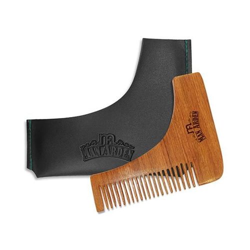 Man Arden Neem Wooden L Shaped Beard Comb with Rich Leather Pouch 1's