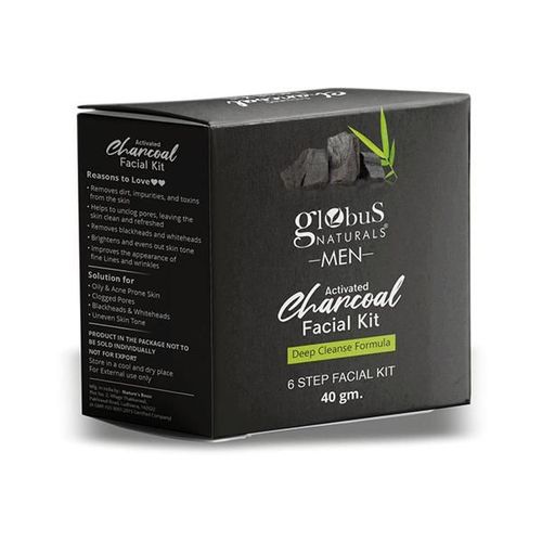 Globus Naturals Anti-Pollution Charcoal Men 6 Step Facial Kit, for Oil Control & Blackhead Removal 40 gm