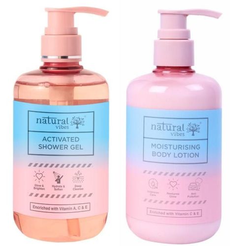 Natural Vibes Activated Shower Gel + Natural Vibes Moisturising Body Lotion 600 ml