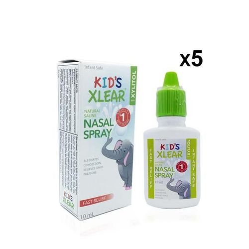 Xlear Kid's Natural Saline Nasal Spray for Sinus and Allergy Relief (Pack of 5 x 10 ml)