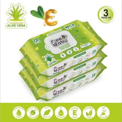 Beebaby Fresh Baby Wet Wipes Contains Aloe Vera 72 Wipes each 3's