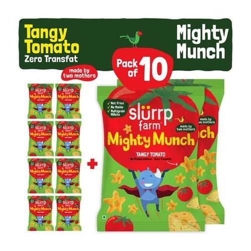 Slurrp Farm Mighty Puff Snacks - Tangy Tomato Flavour (Pack of 10)