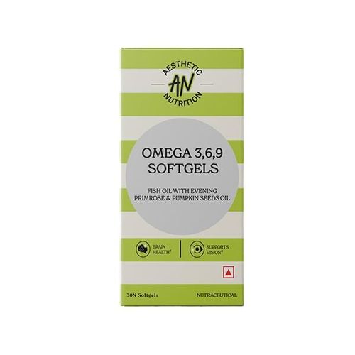 Aesthetic Nutrition Omega 3 6 9 Softgels Triple Omega Formula With Evening Primrose, Fish Oil, And Pumpkin Seed Oil For Heart, Skin 30 Softgels 1's