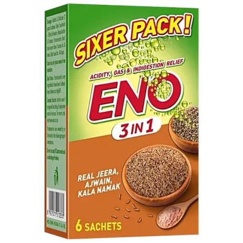 Eno 3 In 1 Sachet - Real Zeera, Ajwain, Kala Namak Flavour (Pack Of 6 x 5 g)