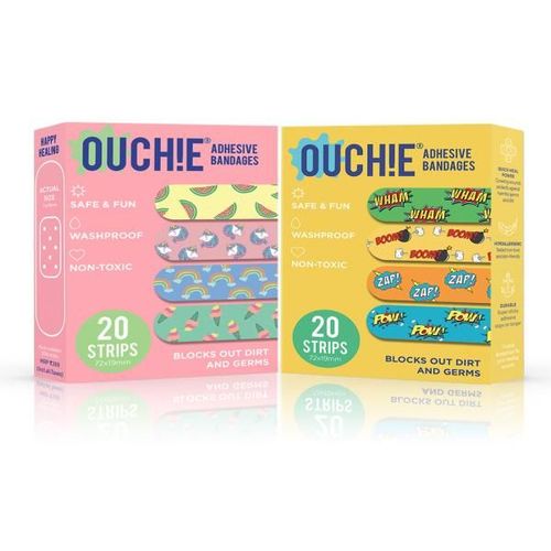 Ouchie Adhesive Kids Bandages 40's - Pink & yellow (Combo Pack)