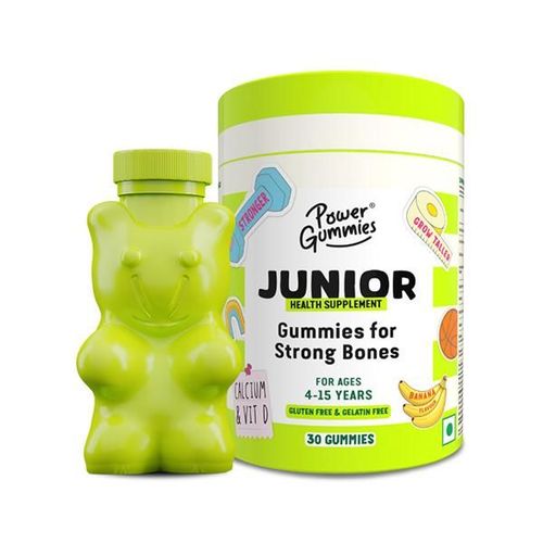 Power Gummies Junior for Strong Bones Calcium, Phosphorus and Vitamin D, For Age 4-15 Years, Tasty Banana Flavour 30 Gummies 30's