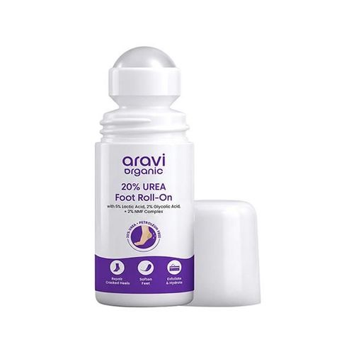 Aravi Organic AHA BHA Foot Roll-on 5% Lactic Acid 2% Glycolic Acid Urea Free for Cracked Heels 50 ml