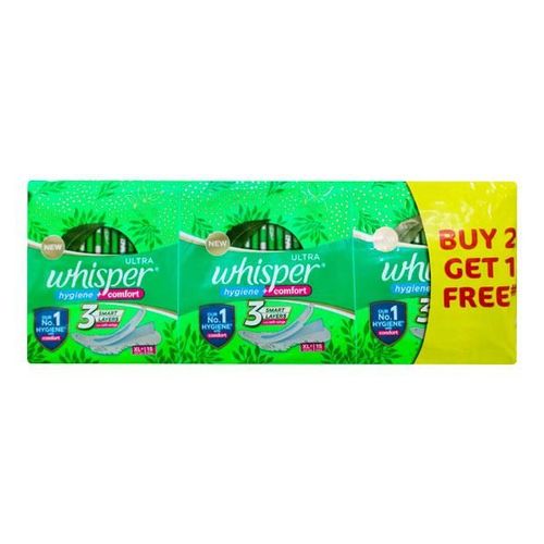 Whisper Ultra Hygiene + Comfort with Soft Wings (XL+) 15's (Buy 2 Get 1 Free)