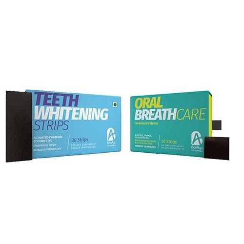 BonAyu Teeth Whitening Dissolving Strips - Activated Charcoal Coconut Oil 30's + Oral Breath Care Mouth Dissolving Strips - Cardamom 30's