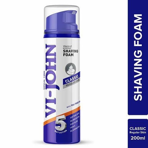 VI-John Classic Regular Skin Vitamin E Enriched 5 Way Action Shaving Foam for Men with Tea Tree Oil 200ml