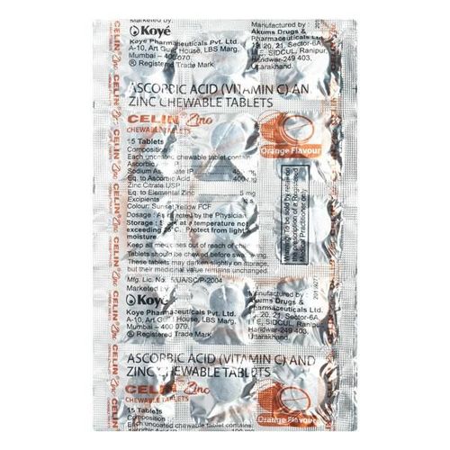 CELIN ZINC Orange Flavour Chewable Tablet 15's