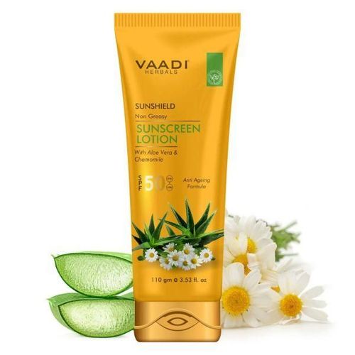 Vaadi Herbals Sunshield Non Greasy Sunscreen Lotion SPF-50 UVA+ UVB with Aloe Vera & Chamomile 110gm