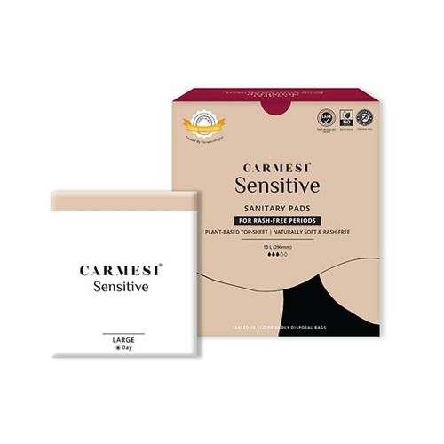 Carmesi Sensitive Sanitary Pads L Certified 100 Percent Rash-Free with Disposal Bags 10's