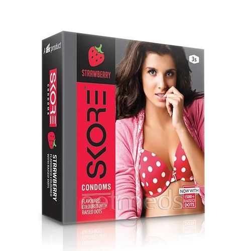 Skore 1500+ Raised Dots Condoms - Strawberry 3's