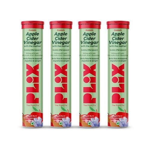 Plix The Plant Fix Probiotics+ Apple Cider Vinegar Effervescent Tablets 60 Tablets, Unisex 4's