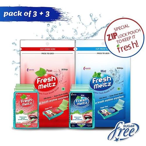 Inventz Fresh Meltz Sugar Free Oral Hygiene Fresh Breath Strip Combo - (Mint Pack of 3 X 20's) (Paan Pack of 3 X 20's)