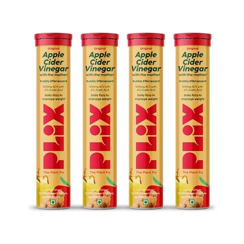 Plix The Plant Fix Apple Cider Vinegar Tablet With Vitamin B6 & B12 (Lemon Ginger)60 Tablets 4's