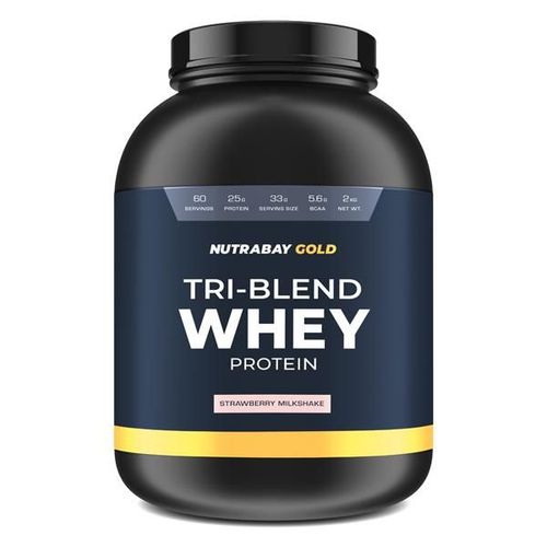 Nutrabay Gold Tri-Blend Whey Protein Powder - Strawberry Milkshake Flavour 2 kg