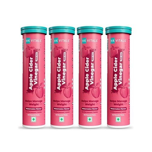 HK Vitals Apple Cider Vinegar 750mg, for Weight Management and Gut Health, Supports Digestion, No Added Sugar, Watermelon Flavour, 15 Effervescent Tablets 4's