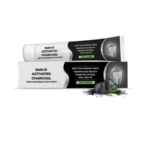 Healthvit Activated Charcoal Toothpaste For Teeth Whitening, Fluoride Free, Sulfate Free Mint Flavour 100 gm
